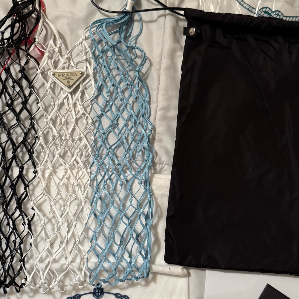 Prada Black, White, and Blue Net Bag